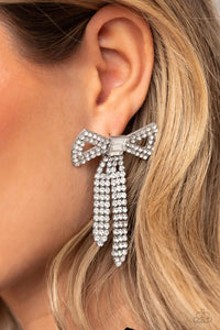 Paparazzi ♥ Just BOW With It - White ♥ Post Earrings